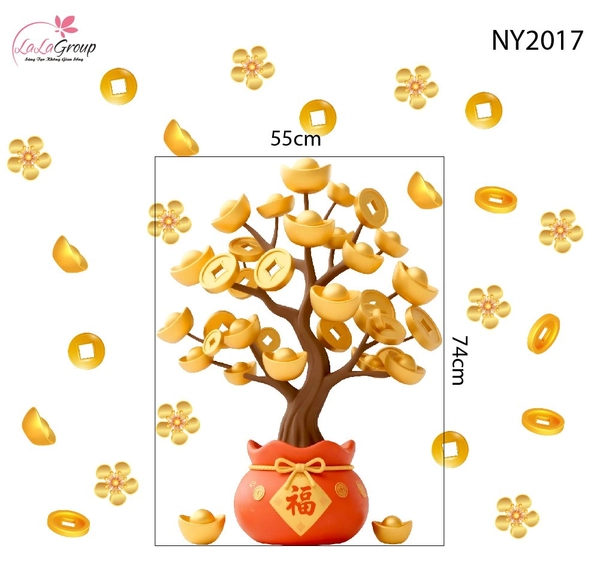 Decal Trang Trí Tết Cây Tiền Tài Phát Lộc