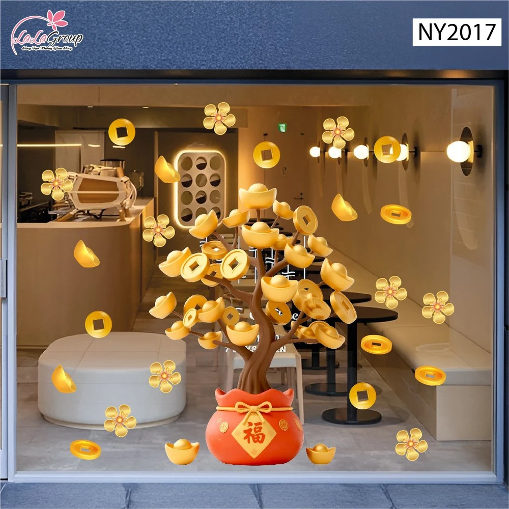 Decal Trang Trí Tết Cây Tiền Tài Phát Lộc