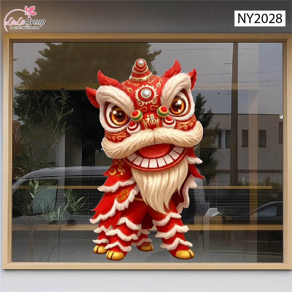 Decal Tết Múa Lân Đỏ Rước Phúc Đón Tài Lộc