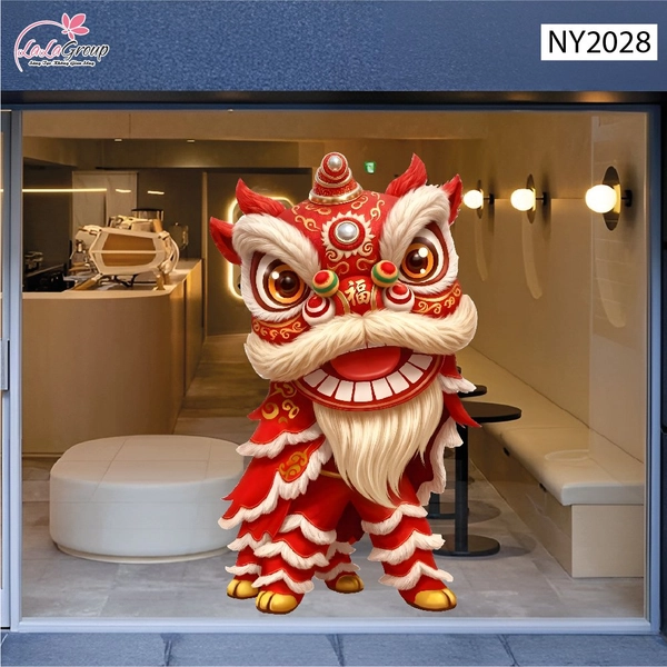 Decal Tết Múa Lân Đỏ Rước Phúc Đón Tài Lộc