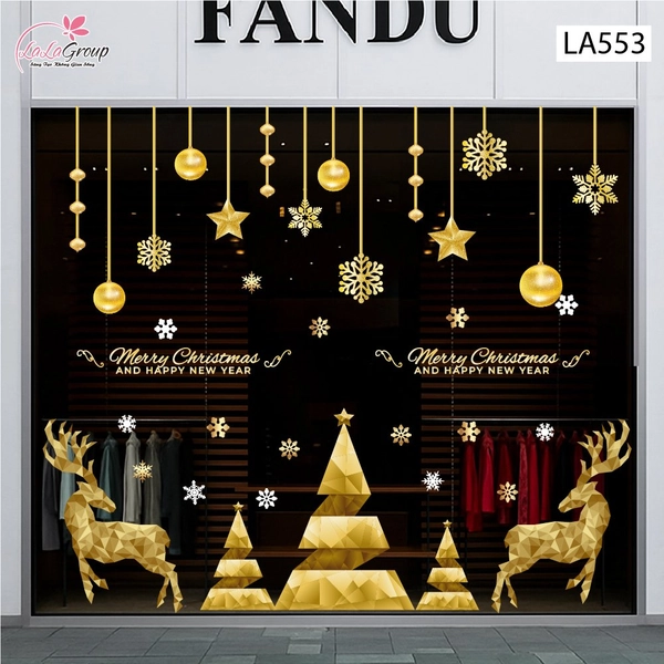 Combo Decal Trang Trí Noel Tuần Lộc Và Cây Thông Vàng Merry Christmas