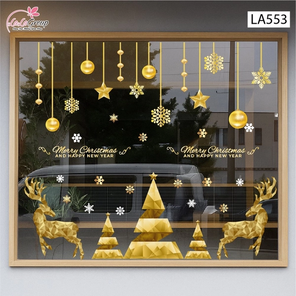 Combo Decal Trang Trí Noel Tuần Lộc Và Cây Thông Vàng Merry Christmas