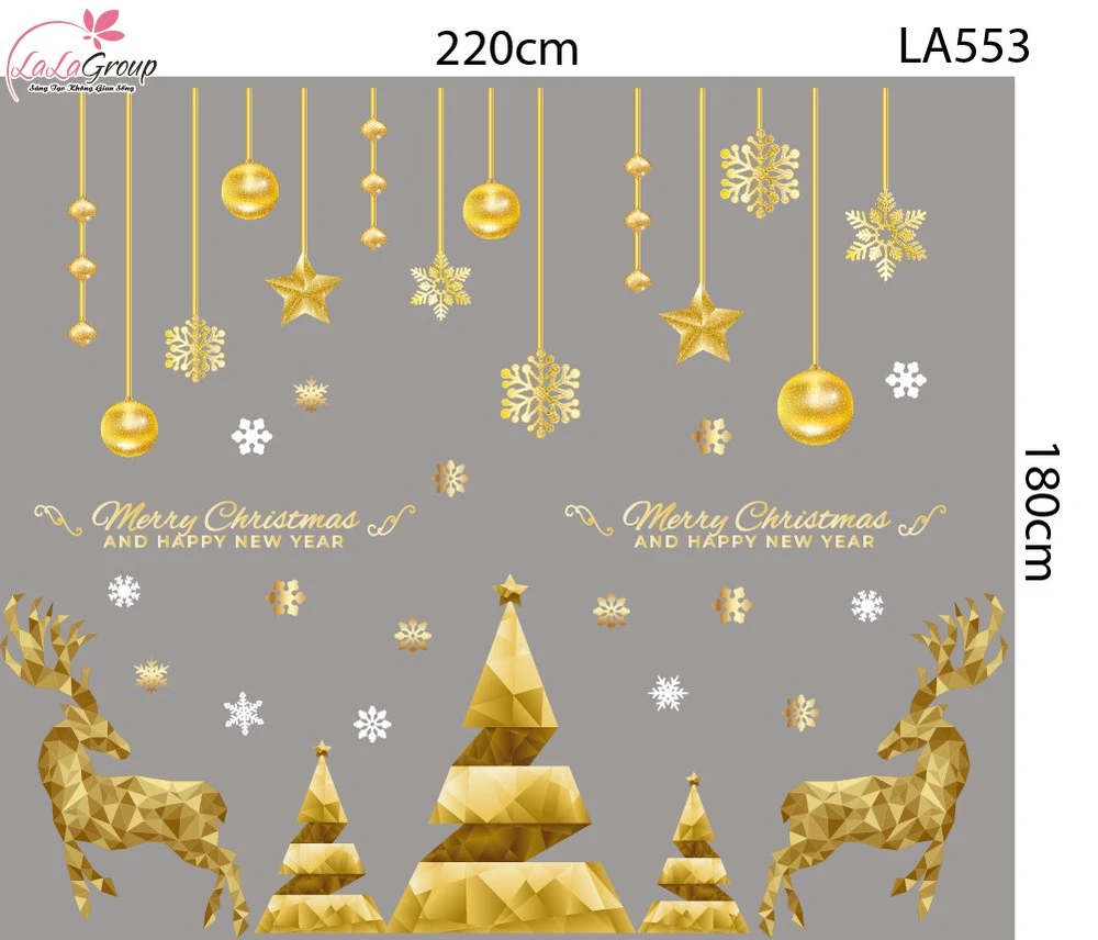 Combo Decal Trang Trí Noel Tuần Lộc Và Cây Thông Vàng Merry Christmas
