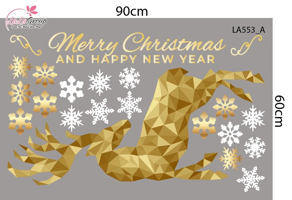Combo Decal Trang Trí Noel Tuần Lộc Và Cây Thông Vàng Merry Christmas