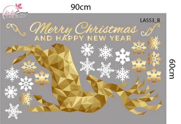 Combo Decal Trang Trí Noel Tuần Lộc Và Cây Thông Vàng Merry Christmas