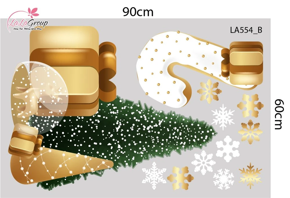Combo Decal Trang Trí Noel Merry Christmas Và Hoa Tuyết Vàng Lấp Lánh