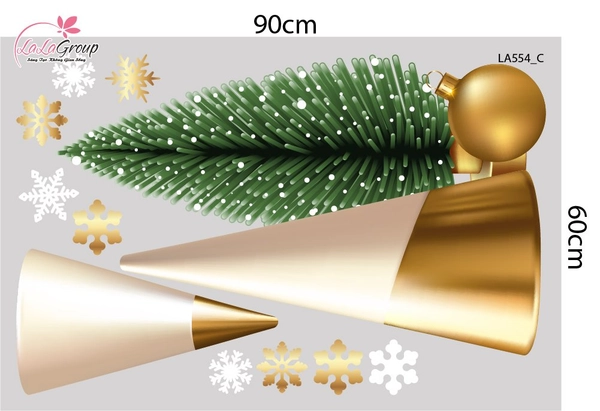 Combo Decal Trang Trí Noel Merry Christmas Và Hoa Tuyết Vàng Lấp Lánh