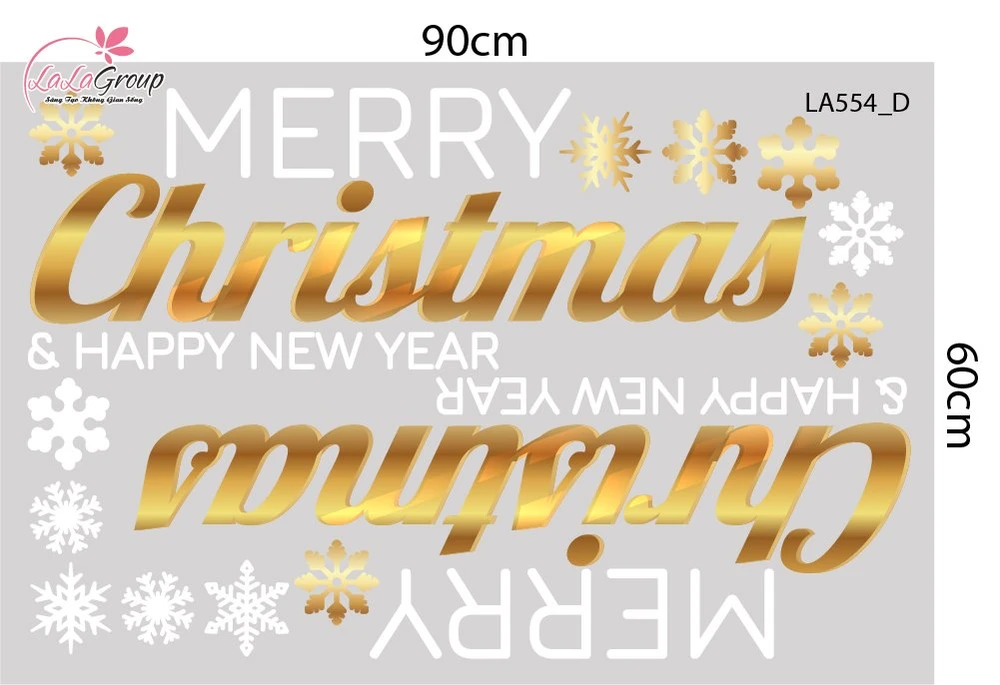 Combo Decal Trang Trí Noel Merry Christmas Và Hoa Tuyết Vàng Lấp Lánh