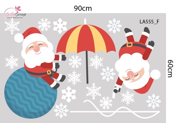 Combo Decal Trang Trí Noel Ông Già Noel Cưỡi Tuần Lộc Và Người Tuyết Trắng