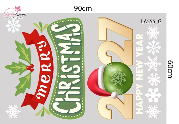 Combo Decal Trang Trí Noel Ông Già Noel Cưỡi Tuần Lộc Và Người Tuyết Trắng