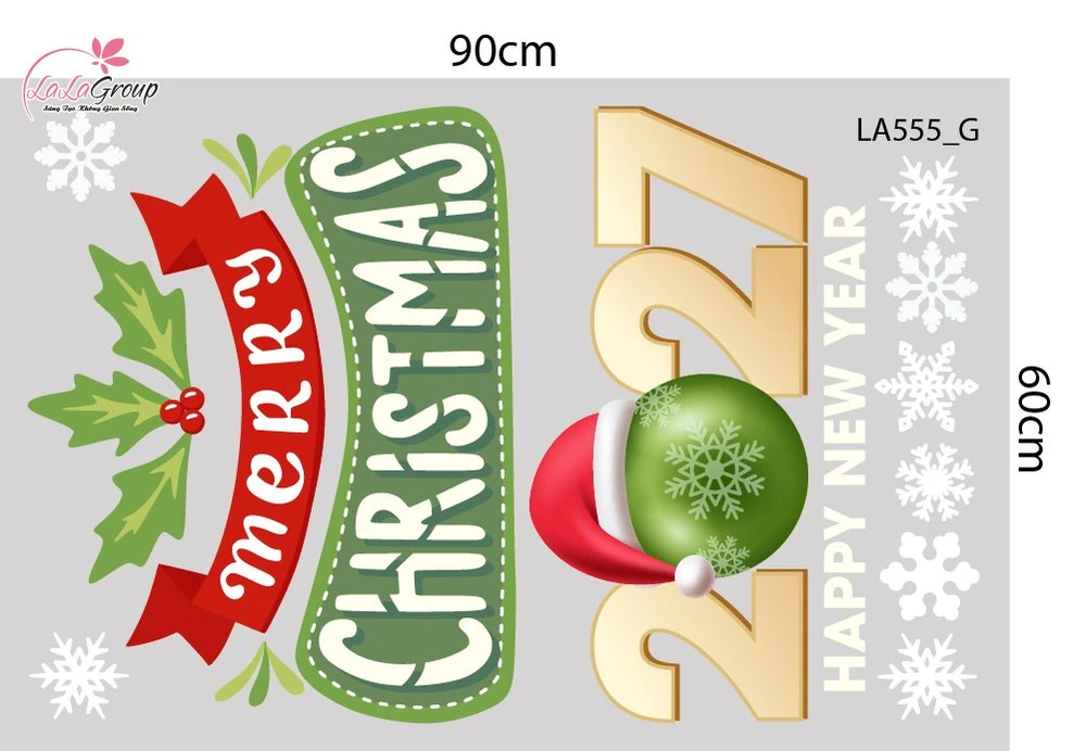 Combo Decal Trang Trí Noel Ông Già Noel Cưỡi Tuần Lộc Và Người Tuyết Trắng