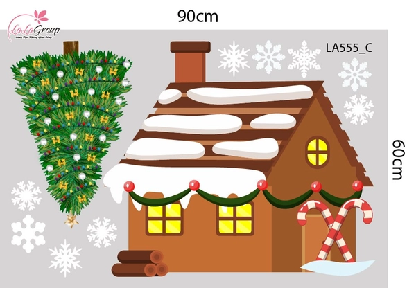 Combo Decal Trang Trí Noel Ông Già Noel Cưỡi Tuần Lộc Và Người Tuyết Trắng