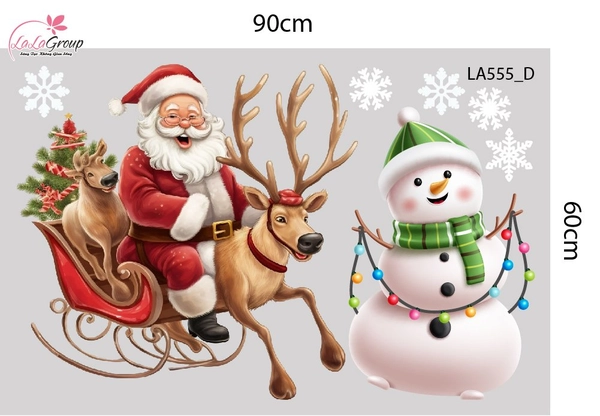 Combo Decal Trang Trí Noel Ông Già Noel Cưỡi Tuần Lộc Và Người Tuyết Trắng