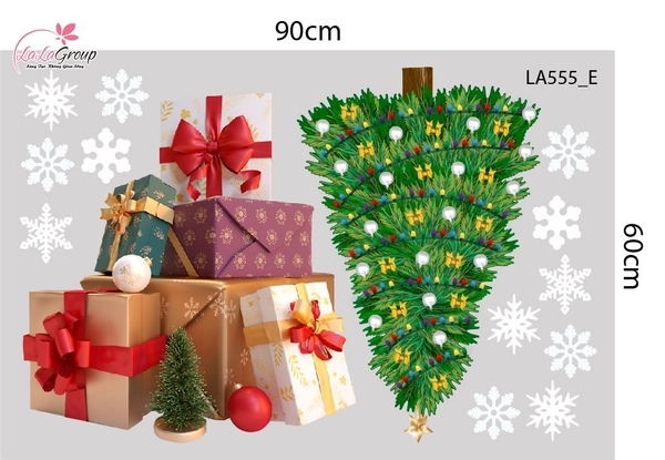 Combo Decal Trang Trí Noel Ông Già Noel Cưỡi Tuần Lộc Và Người Tuyết Trắng