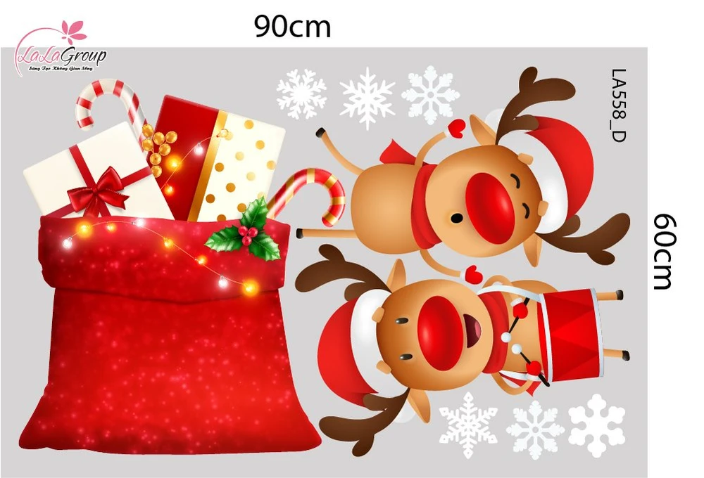 Combo Decal Trang Trí Noel Người Tuyết Và Tuần Lộc Dễ Thương