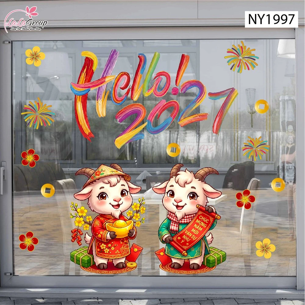 Decal Trang Trí Tết Hello 2027 Song Mùi Phúc Lộc An Khang