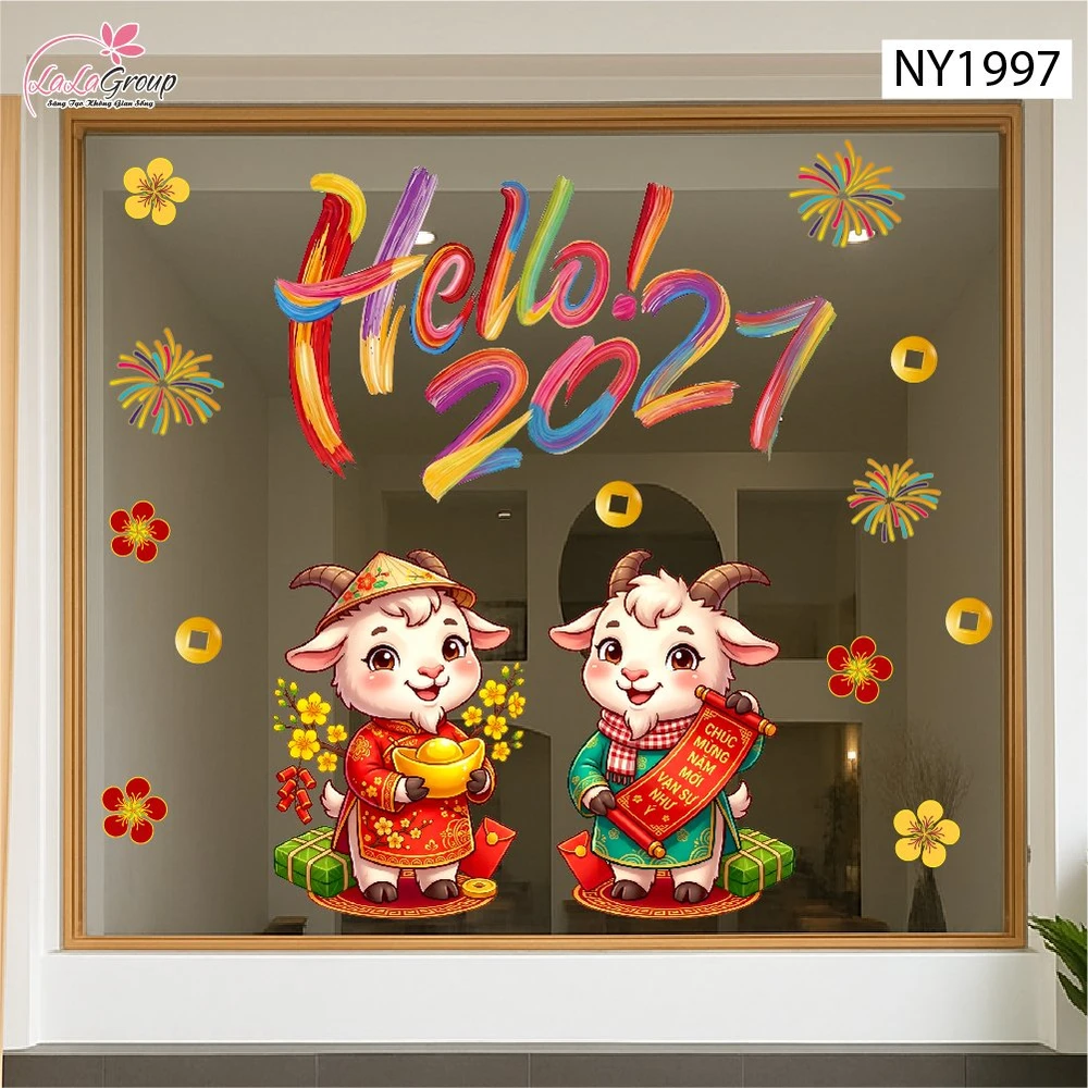 Decal Trang Trí Tết Hello 2027 Song Mùi Phúc Lộc An Khang