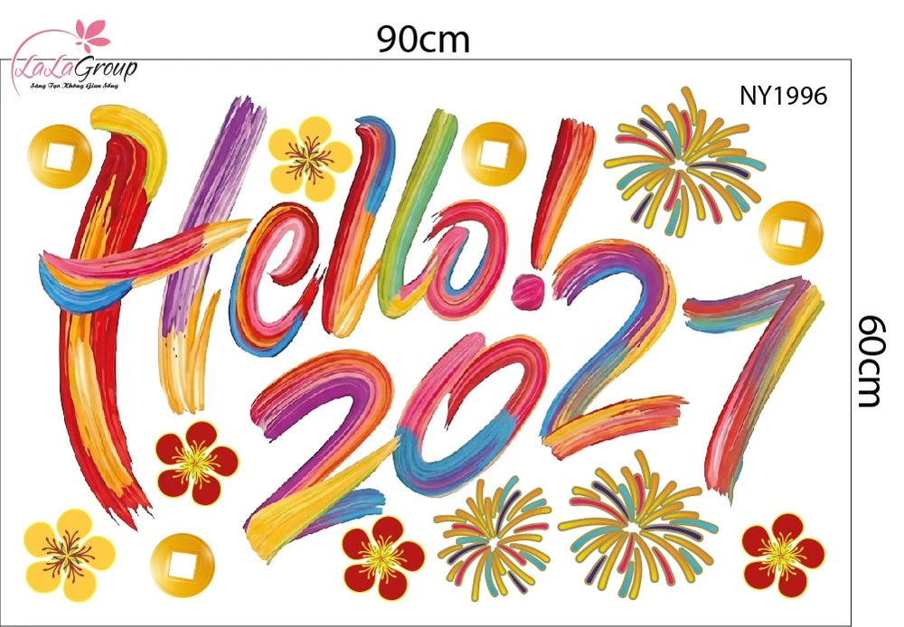 Decal Trang Trí Tết Hello 2027 Song Mùi Phúc Lộc An Khang