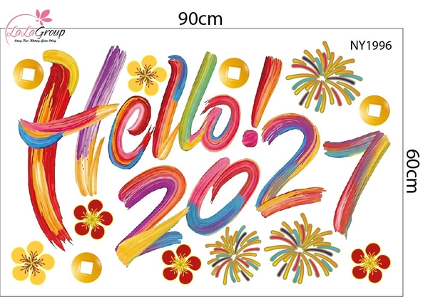 Combo Decal Trang Trí Tết Hello 2027 Song Mùi Phúc Lộc An Khang