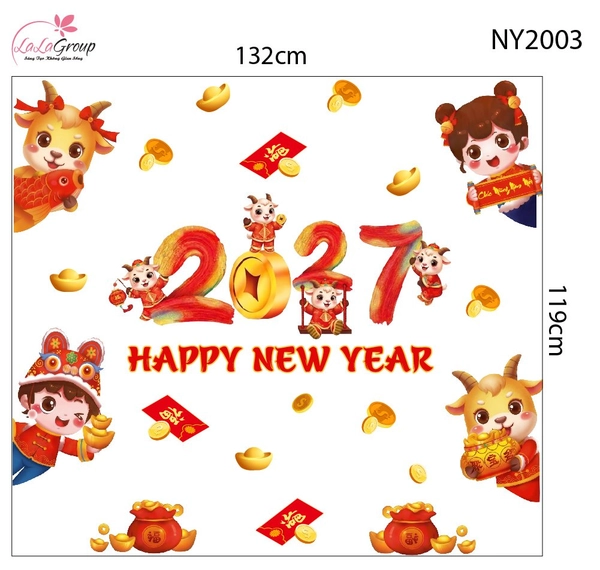 Combo Decal Trang Trí Tết Kim Mùi Và Hai Bé Vui Xuân 2027