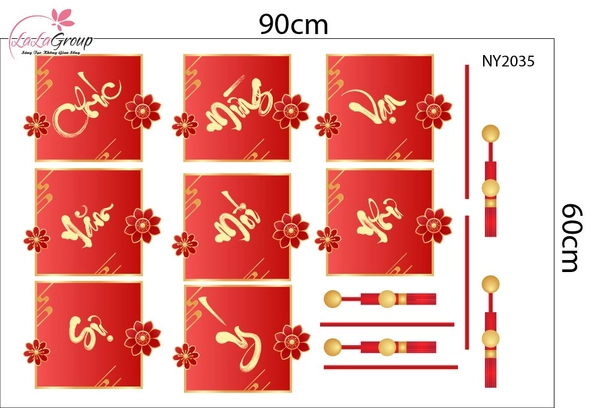 Decal Trang Trí Tết Bộ Liễn Treo Chúc Mừng Năm Mới Vạn Sự Như Ý