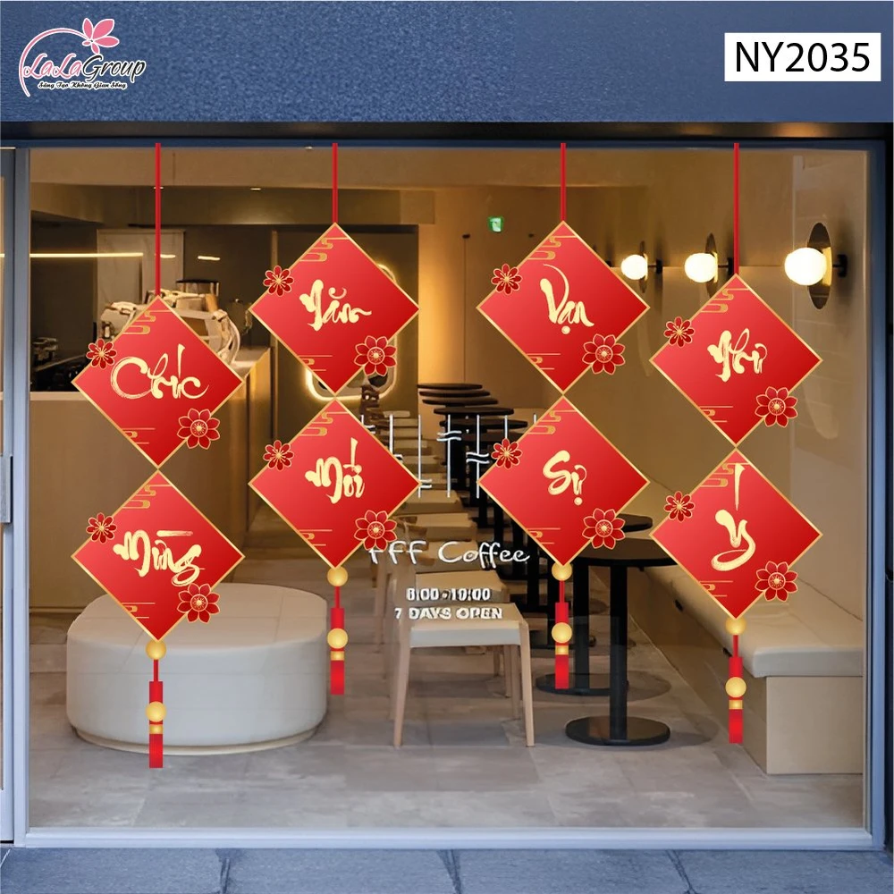 Decal Trang Trí Tết Bộ Liễn Treo Chúc Mừng Năm Mới Vạn Sự Như Ý