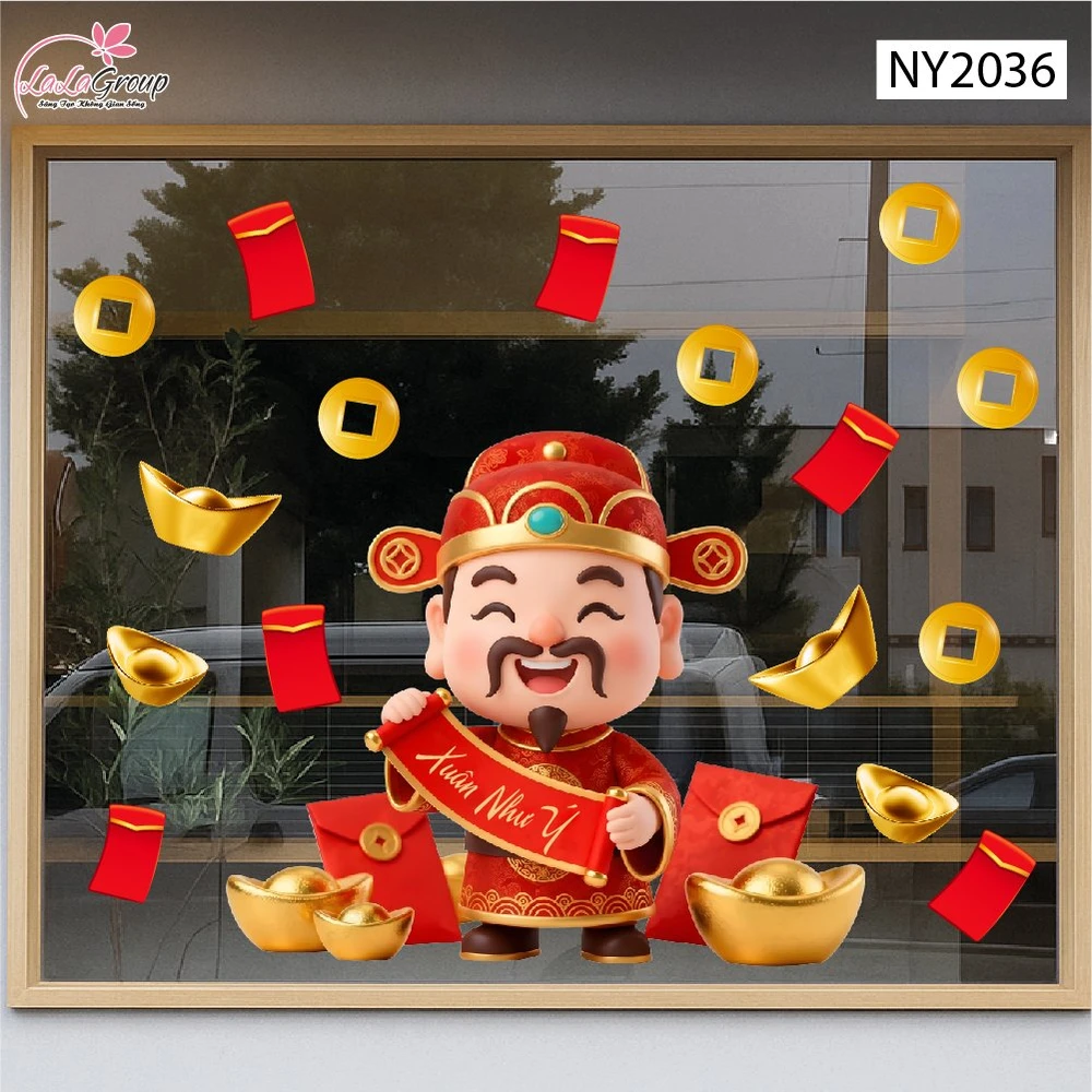 Decal Trang Trí Tết Thần Tài Đón Xuân Như Ý Cát Tường