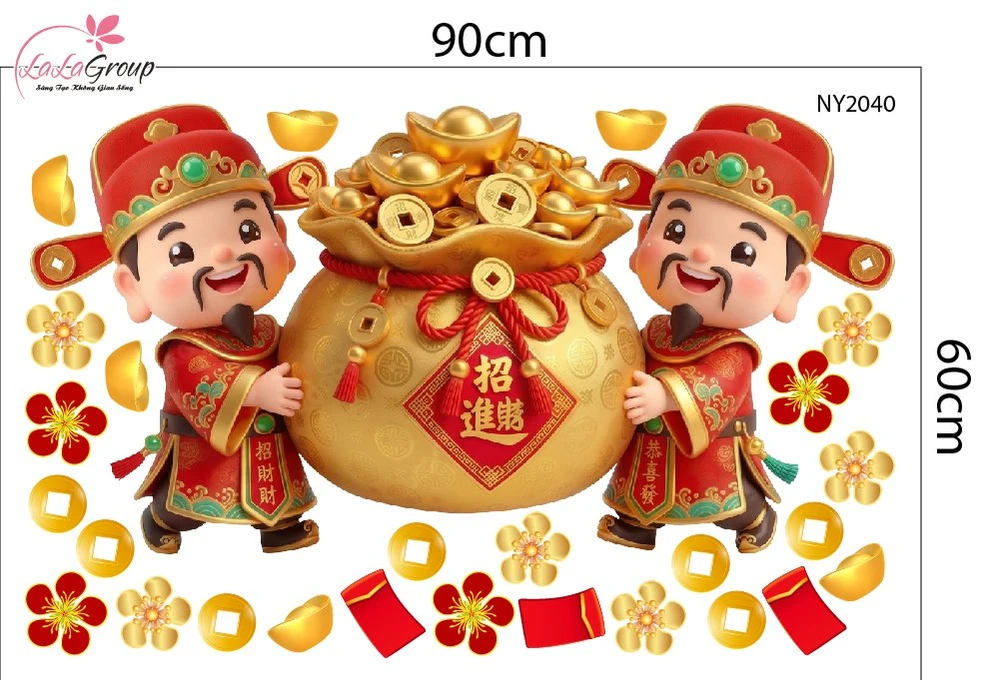 Decal Trang Trí Tết Song Tài Đại Cát Đồng Lòng Đón Lộc