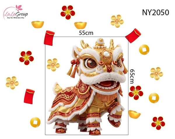Decal Trang Trí Tết Lân Vàng Rước Lộc Đầu Xuân