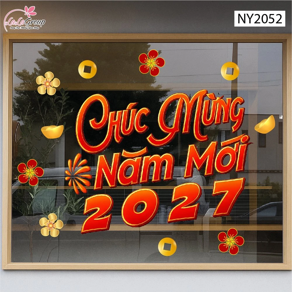 Decal Trang Trí Tết Chúc Mừng Năm Mới Phát Tài Chữ Đỏ