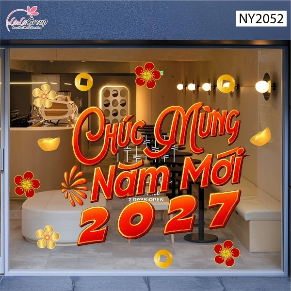 Decal Trang Trí Tết Chúc Mừng Năm Mới Phát Tài Chữ Đỏ