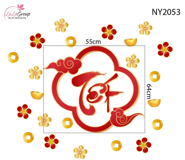 Decal Trang Trí Tết Chữ Tết Thư Pháp Khung Khánh Mây