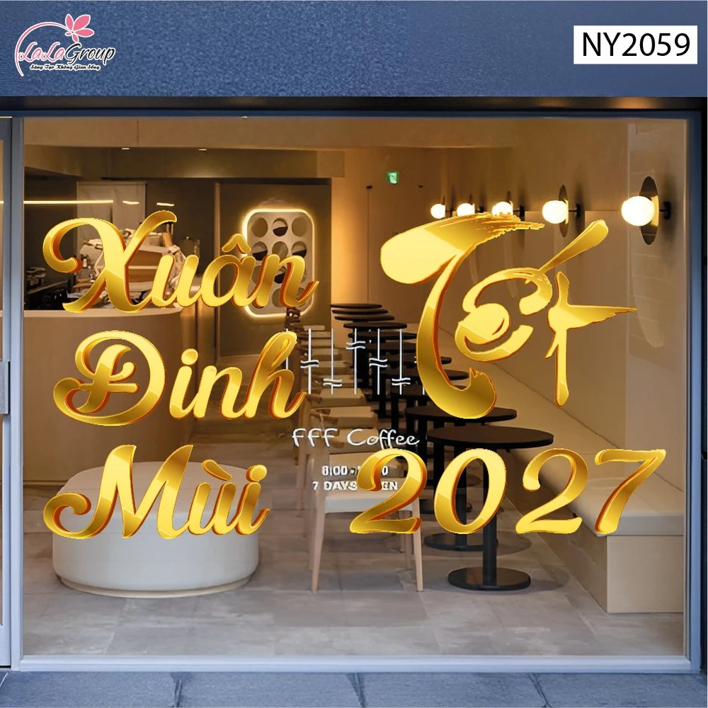 Decal Trang Trí Tết Bộ Chữ Đón Xuân Đinh Mùi Phú Quý
