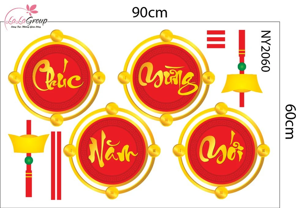 Decal Trang Trí Tết Cặp Liễn Đồng Xu Chúc Mừng Năm Mới