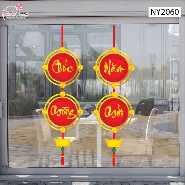 Decal Trang Trí Tết Cặp Liễn Đồng Xu Chúc Mừng Năm Mới