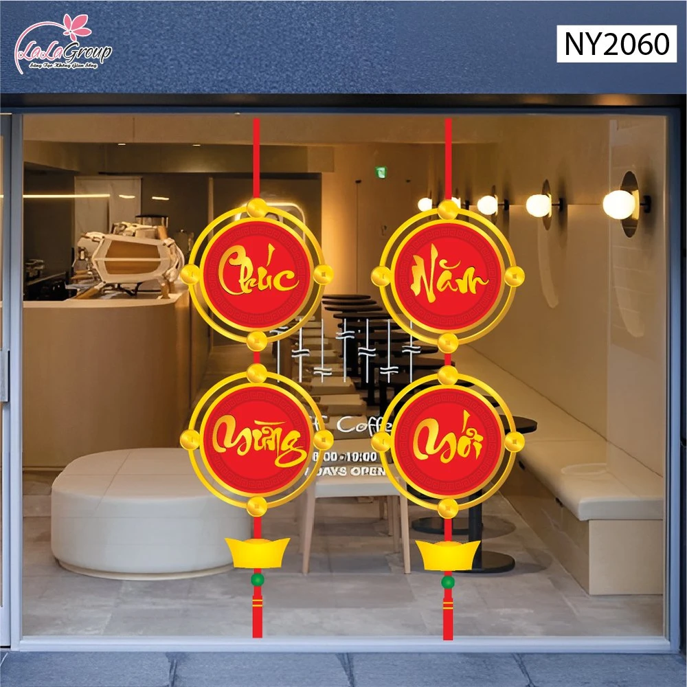 Decal Trang Trí Tết Cặp Liễn Đồng Xu Chúc Mừng Năm Mới