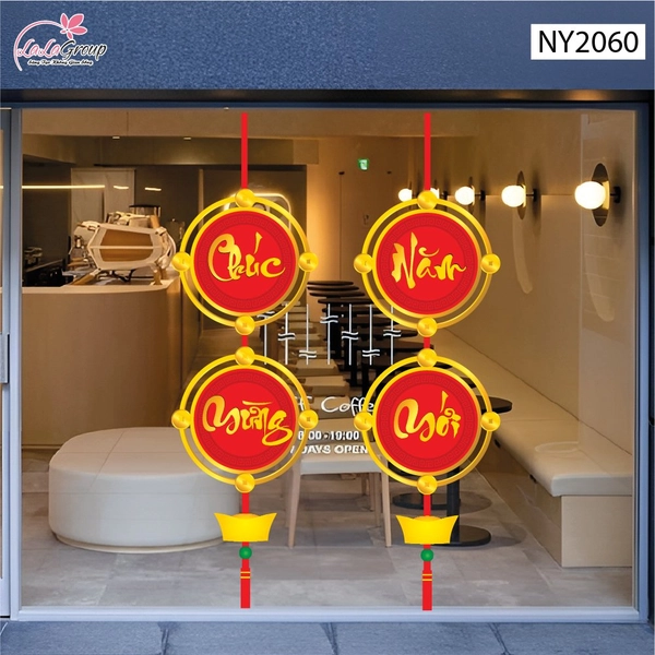 Decal Trang Trí Tết Cặp Liễn Đồng Xu Chúc Mừng Năm Mới