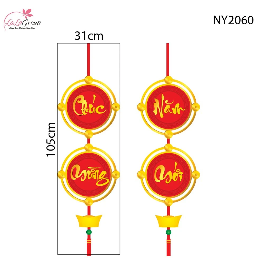 Decal Trang Trí Tết Cặp Liễn Đồng Xu Chúc Mừng Năm Mới