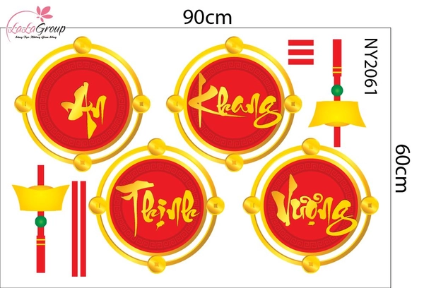 Decal Trang Trí Tết Cặp Liễn Đồng Xu An Khang Thịnh Vượng