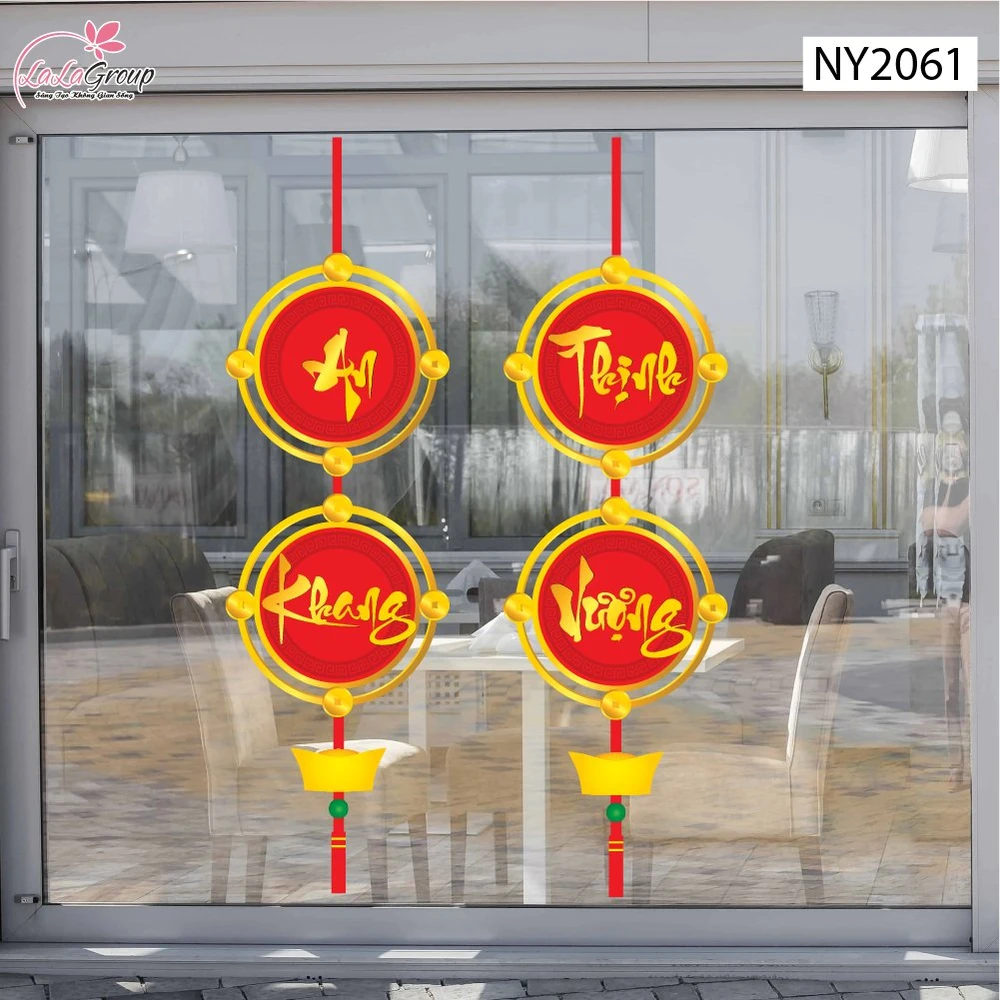 Decal Trang Trí Tết Cặp Liễn Đồng Xu An Khang Thịnh Vượng