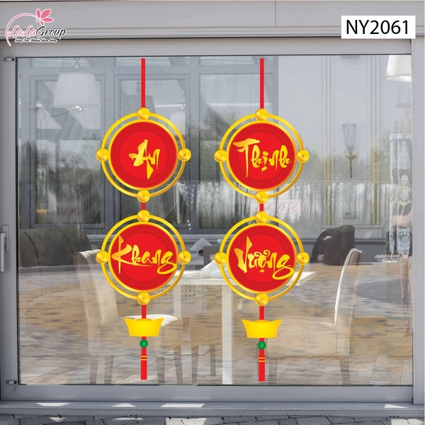 Decal Trang Trí Tết Cặp Liễn Đồng Xu An Khang Thịnh Vượng