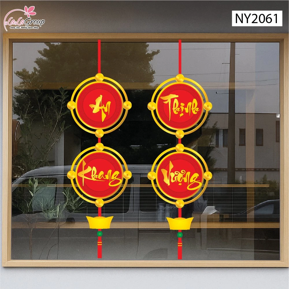 Decal Trang Trí Tết Cặp Liễn Đồng Xu An Khang Thịnh Vượng