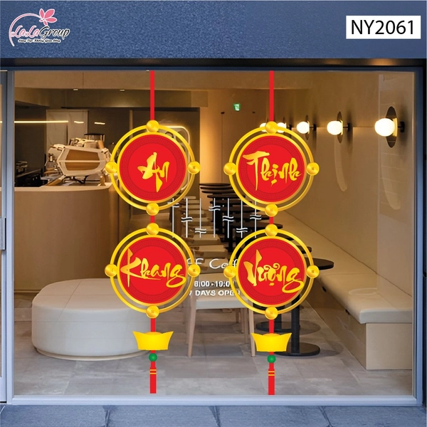Decal Trang Trí Tết Cặp Liễn Đồng Xu An Khang Thịnh Vượng