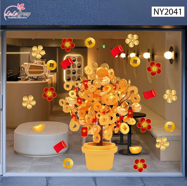 Decal Trang Trí Tết Cây Tài Lộc Vàng Phú Quý