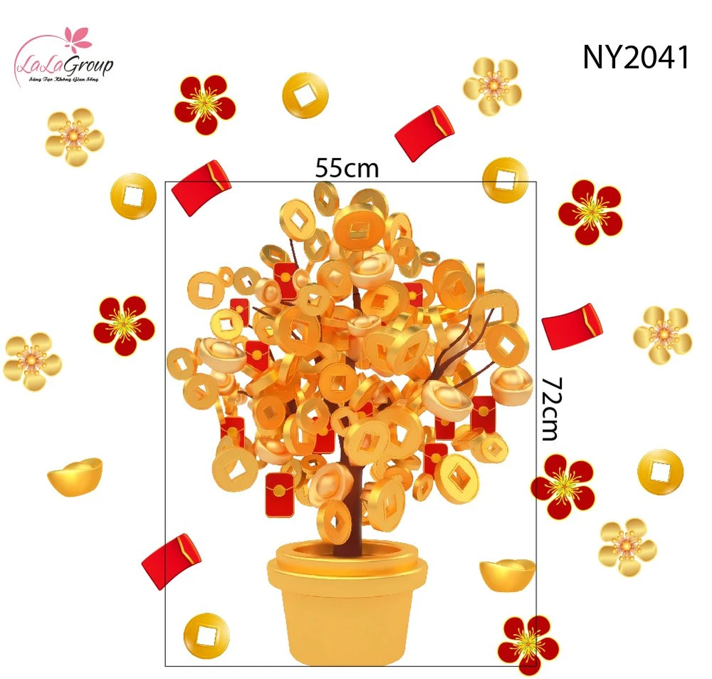 Decal Trang Trí Tết Cây Tài Lộc Vàng Phú Quý