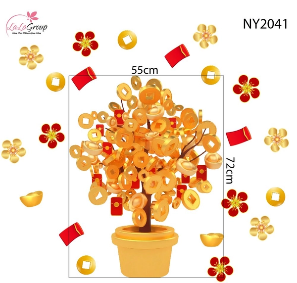 Decal Trang Trí Tết Cây Tài Lộc Vàng Phú Quý