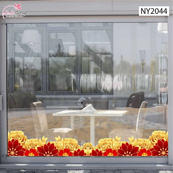 Decal Trang Trí Tết Chân Tường Dải Hoa Mẫu Đơn Phú Quý