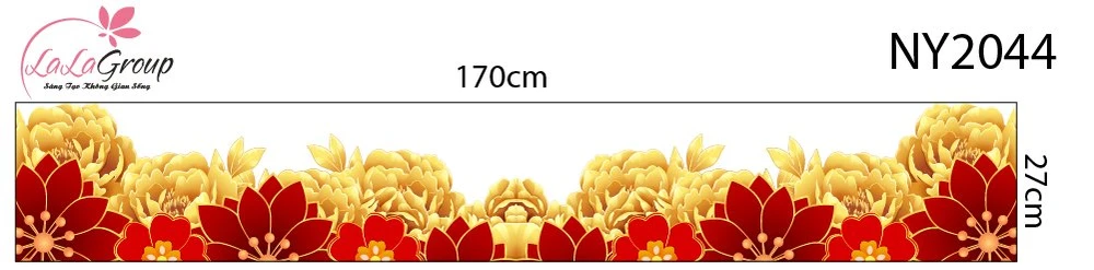 Decal Trang Trí Tết Chân Tường Dải Hoa Mẫu Đơn Phú Quý