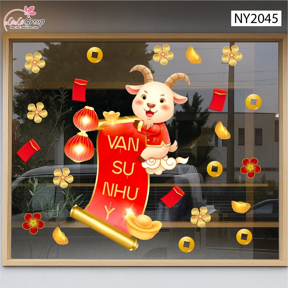 Decal Trang Trí Tết Dê Con May Mắn Đón Xuân