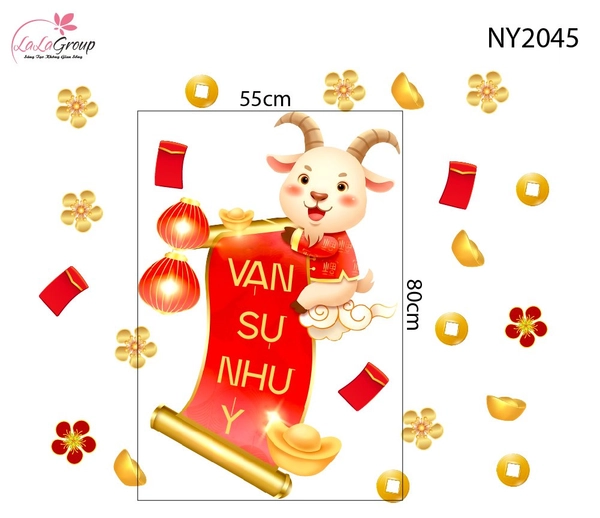 Decal Trang Trí Tết Dê Con May Mắn Đón Xuân